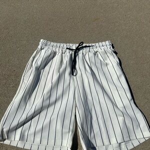 ROMWE White and Black Striped Athletic Shorts